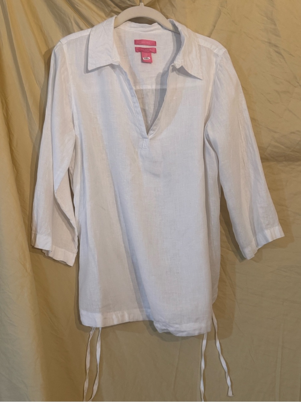 Isaac Mizrahi White Linen V-Neck Tunic with Side Ties